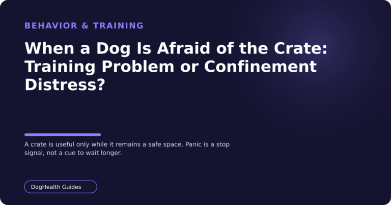 When a Dog Is Afraid of the Crate: Training Problem or Confinement Distress? — A crate is useful only while it remains a safe space. Panic is a stop signal, not a cue to wait longer.