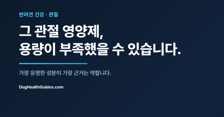 관절이 뻣뻣한 노령견, 효과가 부족할 수 있는 관절 보충제를 나타냄