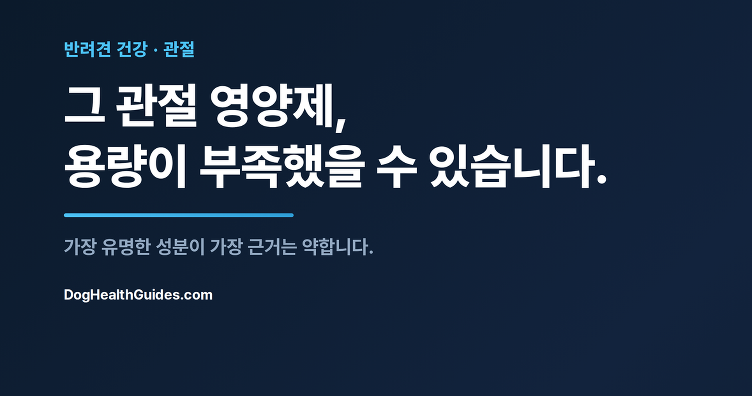 관절이 뻣뻣한 노령견, 효과가 부족할 수 있는 관절 보충제를 나타냄